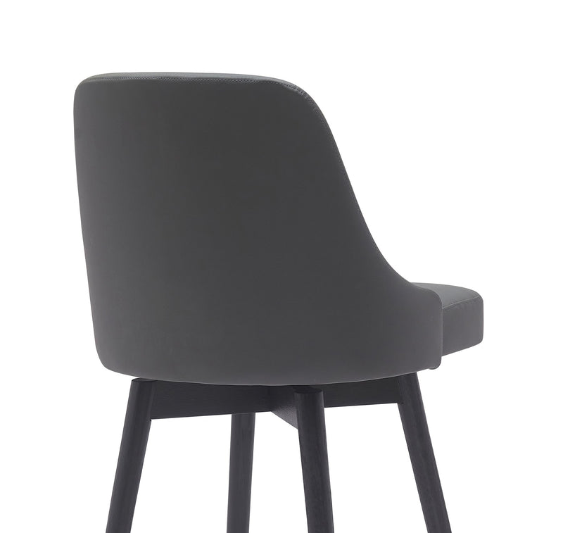 Sicily 30" Swivel Black Wood Bar Stool in Gray Faux Leather - Furniture City (CA)l
