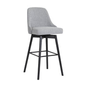 Sicily 30" Swivel Black Wood Bar Stool in Light Gray Fabric - Furniture City (CA)l