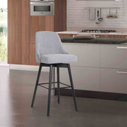 Sicily 30" Swivel Black Wood Bar Stool in Light Gray Fabric - Furniture City (CA)l