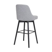 Sicily 30" Swivel Black Wood Bar Stool in Light Gray Fabric - Furniture City (CA)l