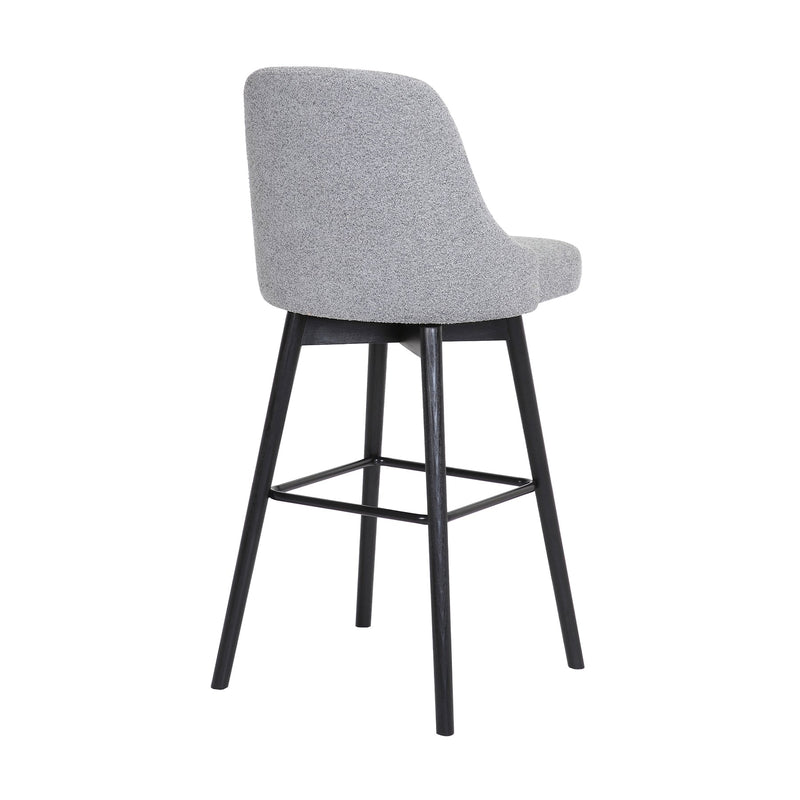 Sicily 30" Swivel Black Wood Bar Stool in Light Gray Fabric - Furniture City (CA)l