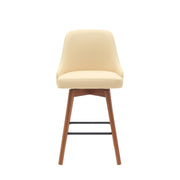 Sicily 26" Swivel Walnut Wood Counter Stool in Cream Faux Leather - Furniture City (CA)l