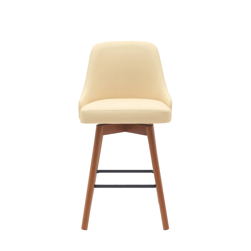 Sicily 26" Swivel Walnut Wood Counter Stool in Cream Faux Leather - Furniture City (CA)l