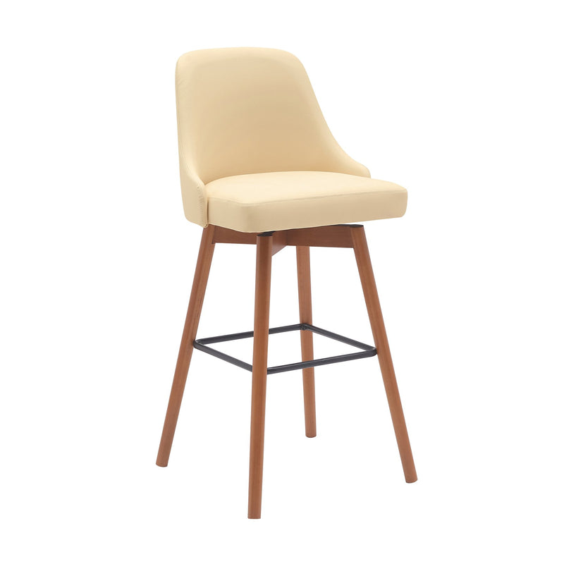 Sicily 30" Swivel Walnut Wood Bar Stool in Cream Faux Leather - Furniture City (CA)l
