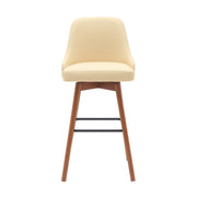 Sicily 30" Swivel Walnut Wood Bar Stool in Cream Faux Leather - Furniture City (CA)l