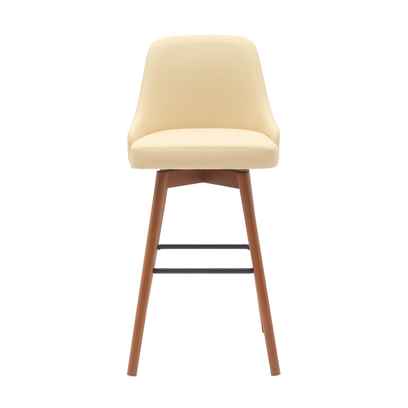 Sicily 30" Swivel Walnut Wood Bar Stool in Cream Faux Leather - Furniture City (CA)l