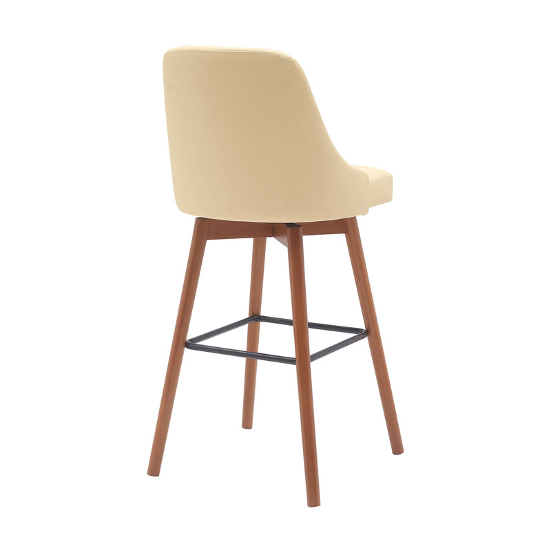 Sicily 30" Swivel Walnut Wood Bar Stool in Cream Faux Leather - Furniture City (CA)l