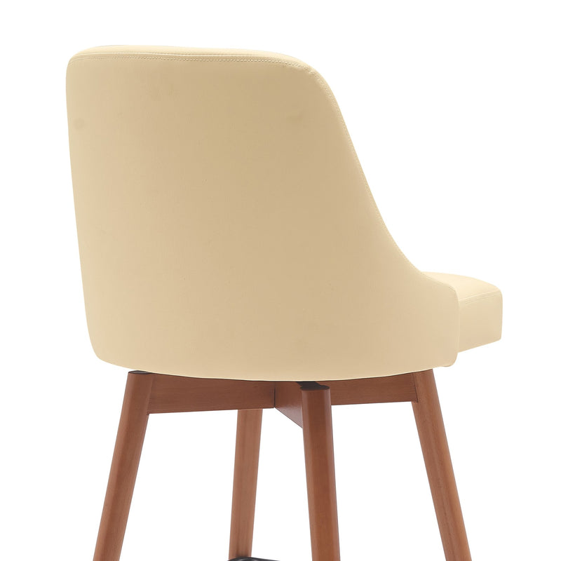 Sicily 30" Swivel Walnut Wood Bar Stool in Cream Faux Leather - Furniture City (CA)l