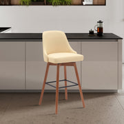 Sicily 30" Swivel Walnut Wood Bar Stool in Cream Faux Leather - Furniture City (CA)l
