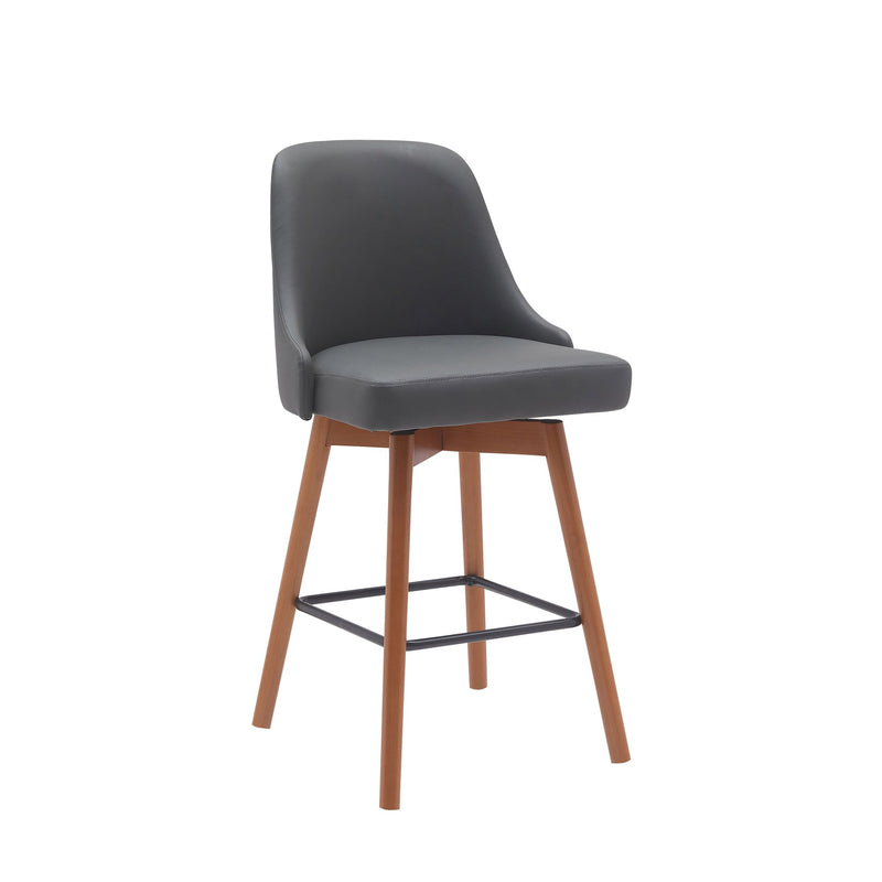 Sicily 26" Swivel Walnut Wood Counter Stool in Gray Faux Leather - Furniture City (CA)l