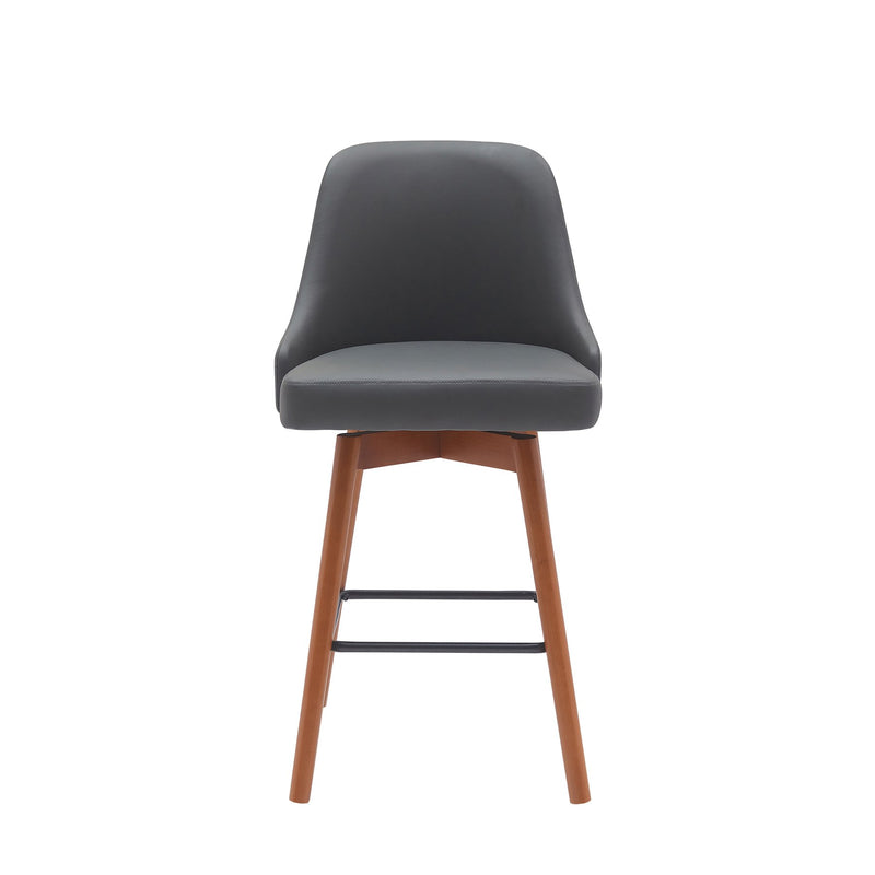 Sicily 26" Swivel Walnut Wood Counter Stool in Gray Faux Leather - Furniture City (CA)l
