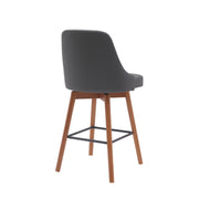 Sicily 26" Swivel Walnut Wood Counter Stool in Gray Faux Leather - Furniture City (CA)l