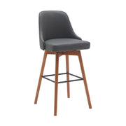 Sicily 30" Swivel Walnut Wood Bar Stool in Gray Faux Leather - Furniture City (CA)l