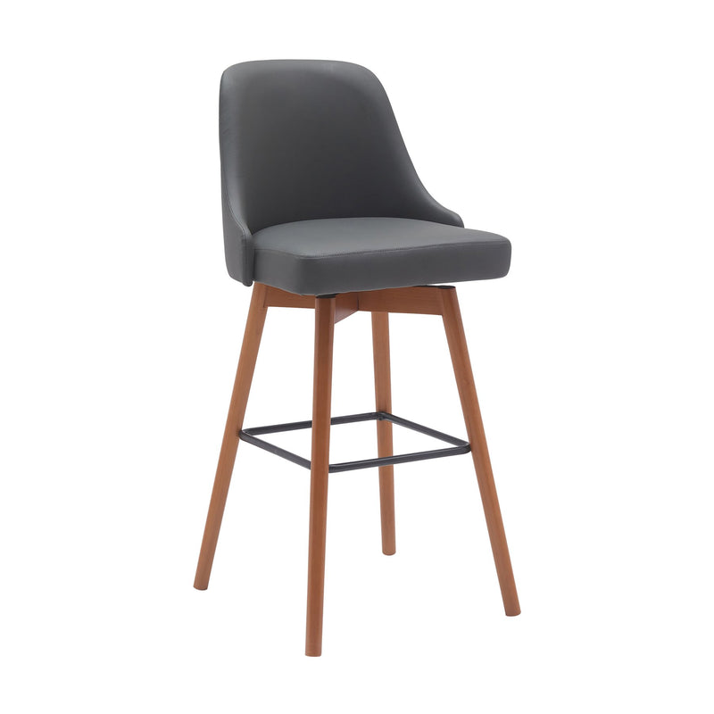 Sicily 30" Swivel Walnut Wood Bar Stool in Gray Faux Leather - Furniture City (CA)l