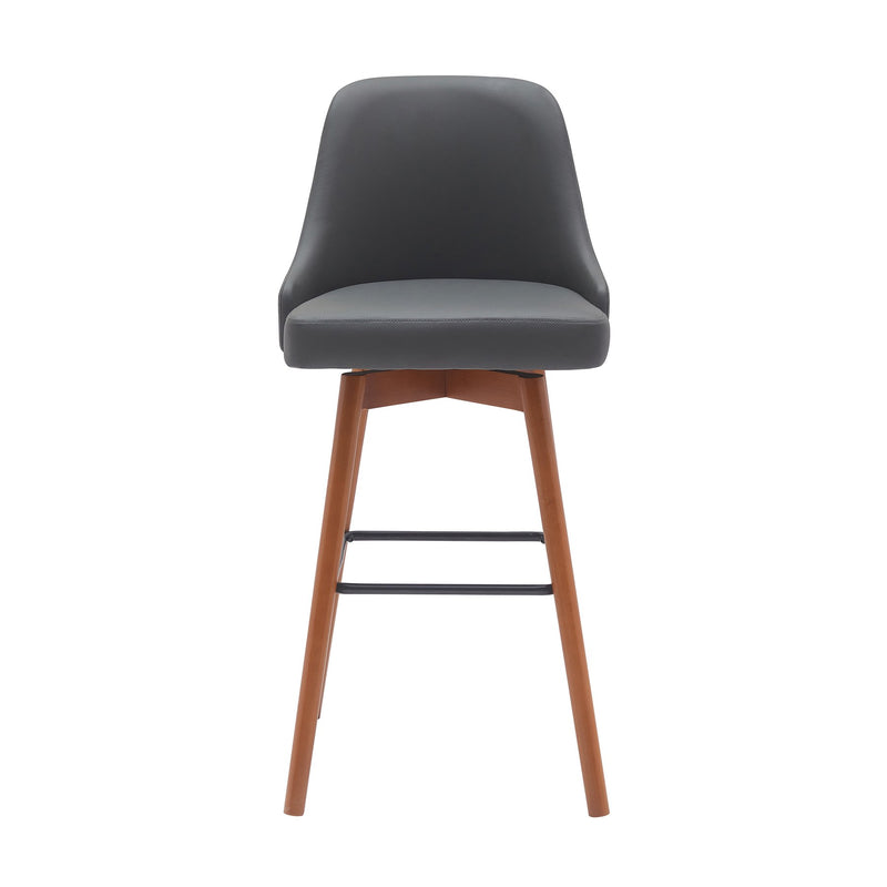 Sicily 30" Swivel Walnut Wood Bar Stool in Gray Faux Leather - Furniture City (CA)l