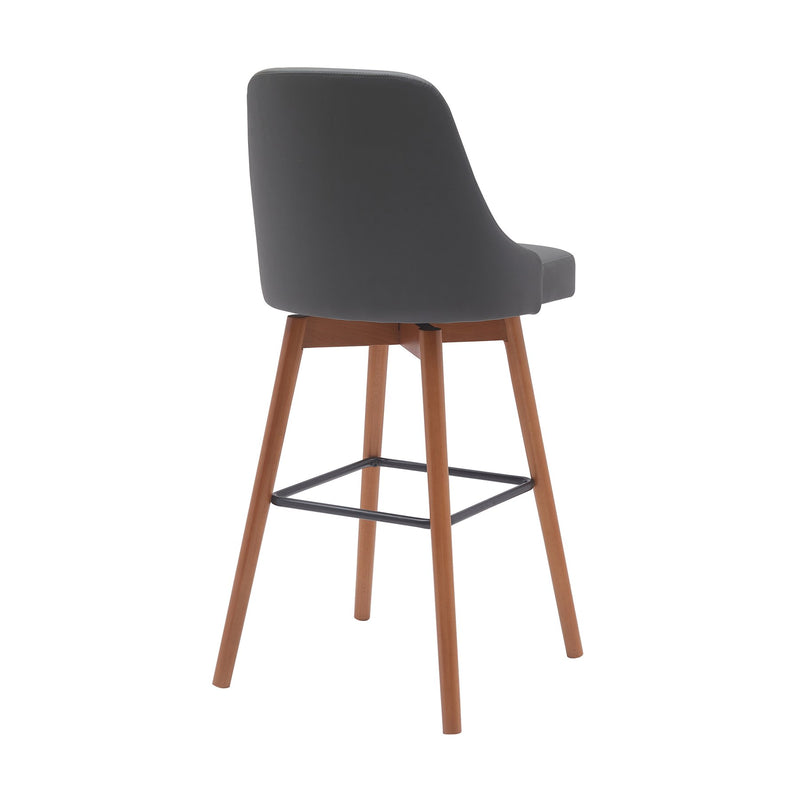 Sicily 30" Swivel Walnut Wood Bar Stool in Gray Faux Leather - Furniture City (CA)l