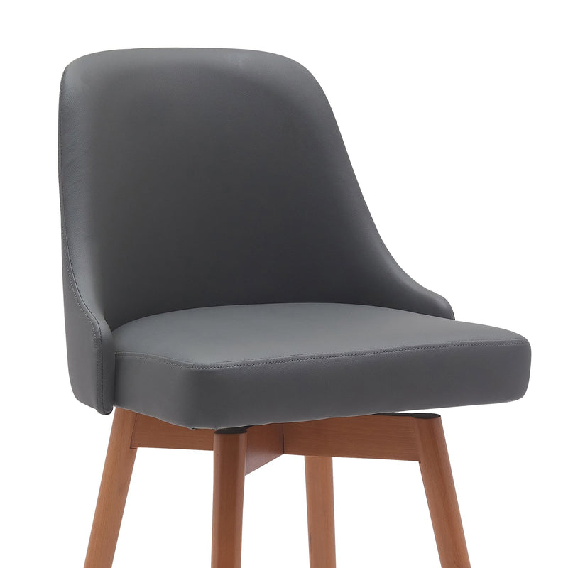 Sicily 30" Swivel Walnut Wood Bar Stool in Gray Faux Leather - Furniture City (CA)l