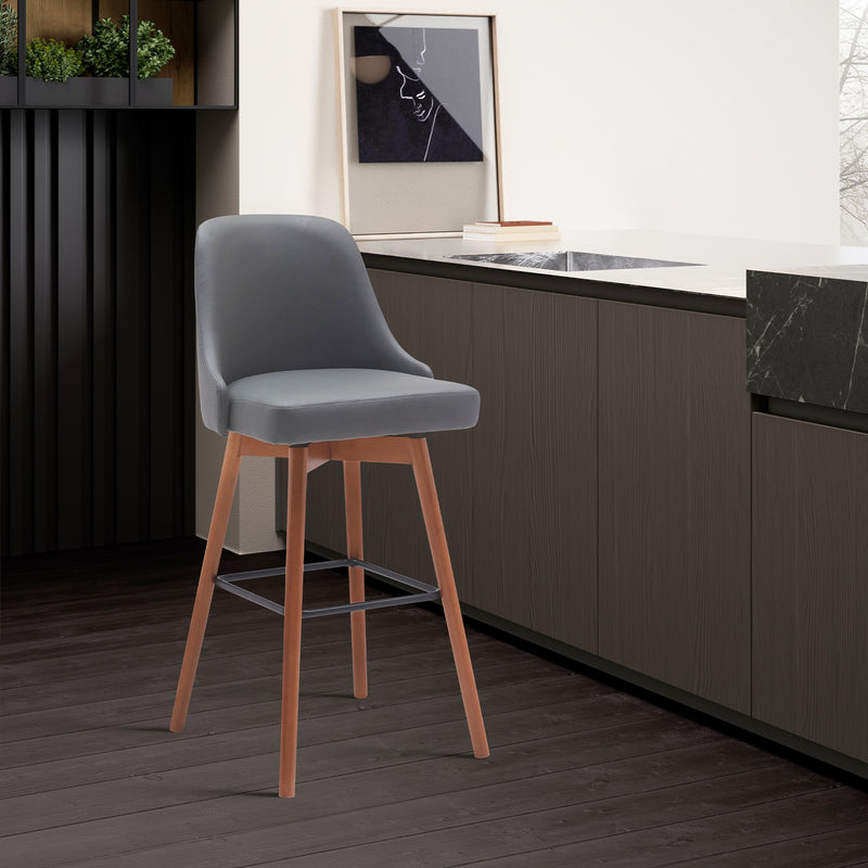 Sicily 30" Swivel Walnut Wood Bar Stool in Gray Faux Leather - Furniture City (CA)l