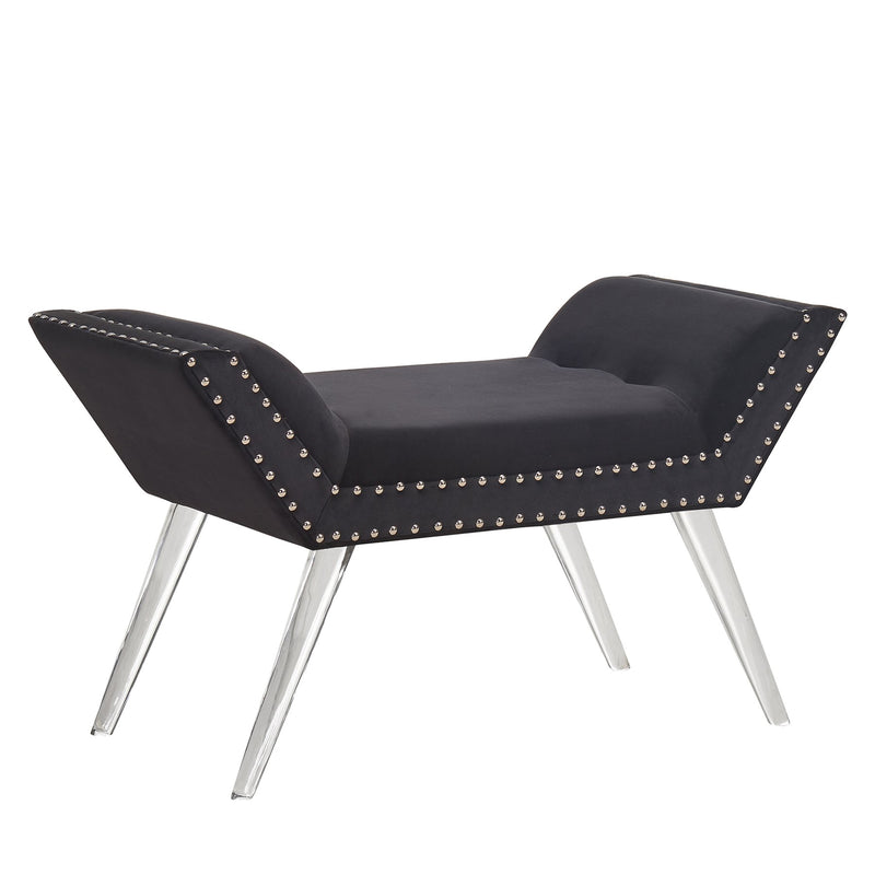 Silas Ottoman Bench in Black Tufted Velvet with Nailhead Trim and Acrylic Legs - Furniture City (CA)l
