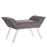 Silas Ottoman Bench in Gray Tufted Velvet with Nailhead Trim and Acrylic Legs - Furniture City (CA)l