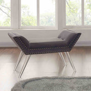 Silas Ottoman Bench in Gray Tufted Velvet with Nailhead Trim and Acrylic Legs - Furniture City (CA)l