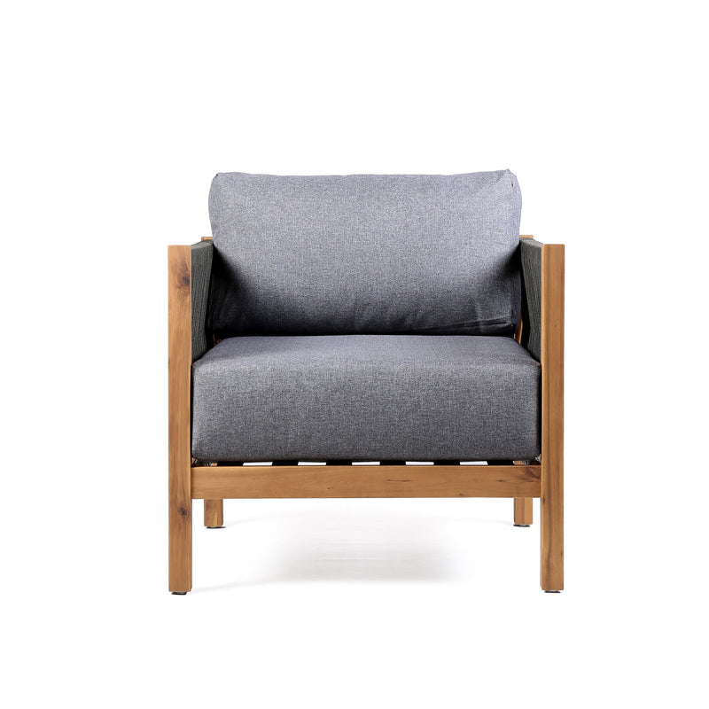 Sienna Outdoor Eucalyptus Lounge Chair in Teak Finish with Gray Cushions - Furniture City (CA)l