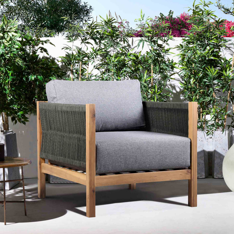 Sienna Outdoor Eucalyptus Lounge Chair in Teak Finish with Gray Cushions - Furniture City (CA)l