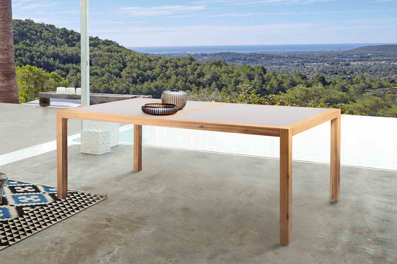 Sienna Outdoor Eucalyptus Dining Table with Teak Finish and Gray Super Stone Top - Furniture City (CA)l