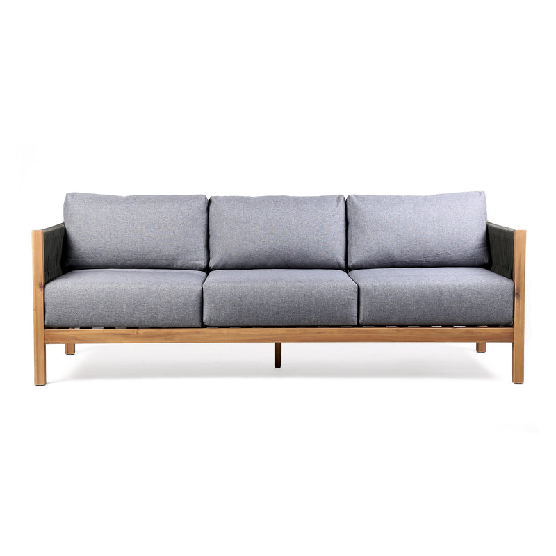 Sienna Outdoor Eucalyptus Sofa in Teak Finish with Gray Cushions - Furniture City (CA)l