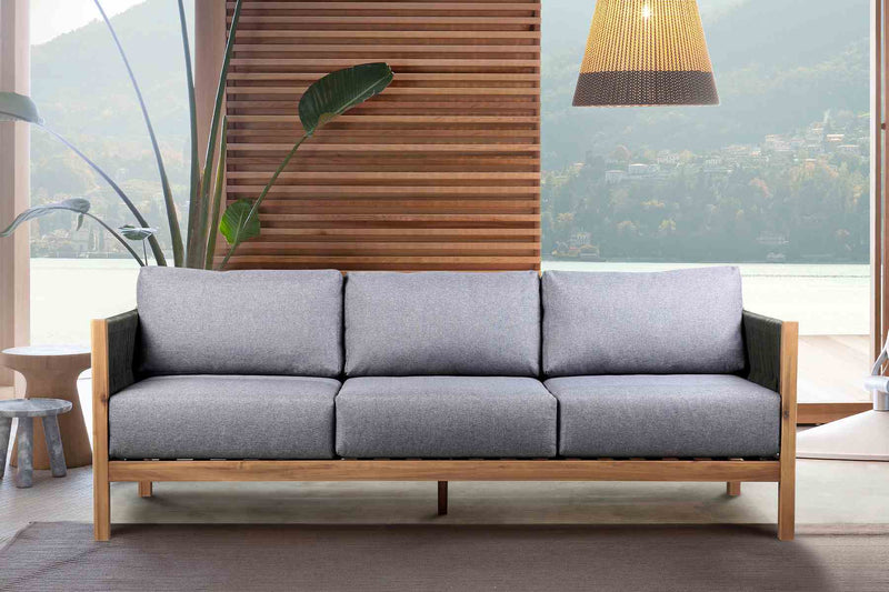 Sienna Outdoor Eucalyptus Sofa in Teak Finish with Gray Cushions - Furniture City (CA)l