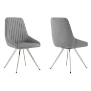 Skye Swivel Gray Velvet and Brushed Stainless Steel Dining Room Chairs - Set of 2 - Furniture City (CA)l