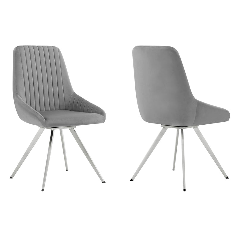 Skye Swivel Gray Velvet and Brushed Stainless Steel Dining Room Chairs - Set of 2 - Furniture City (CA)l