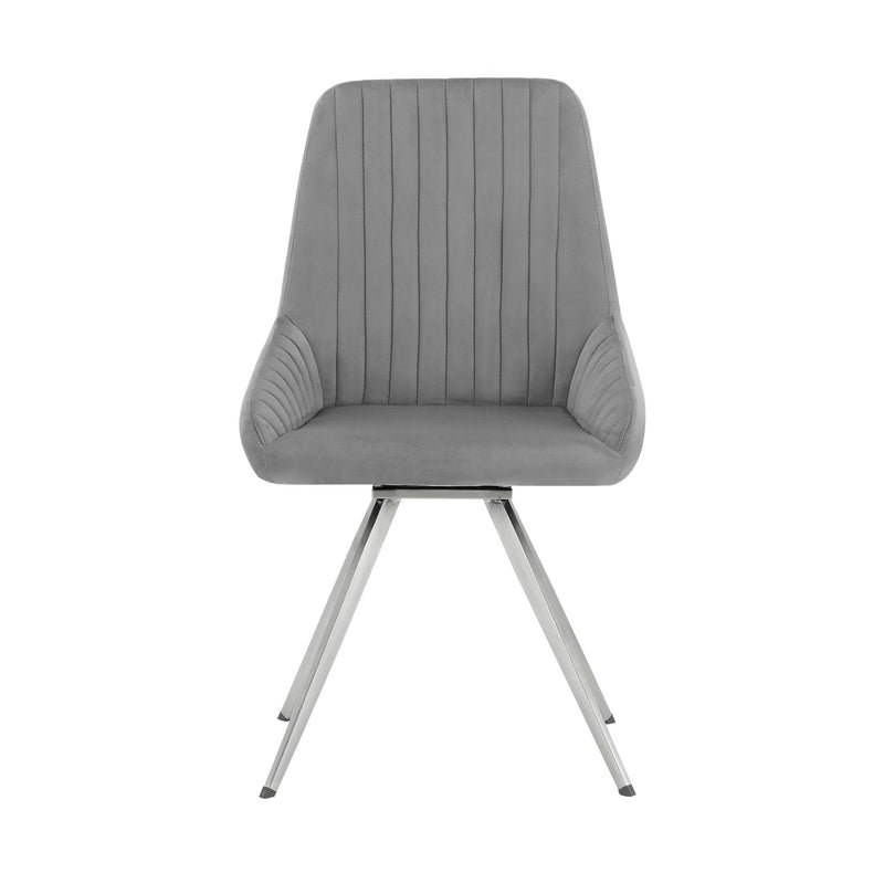 Skye Swivel Gray Velvet and Brushed Stainless Steel Dining Room Chairs - Set of 2 - Furniture City (CA)l