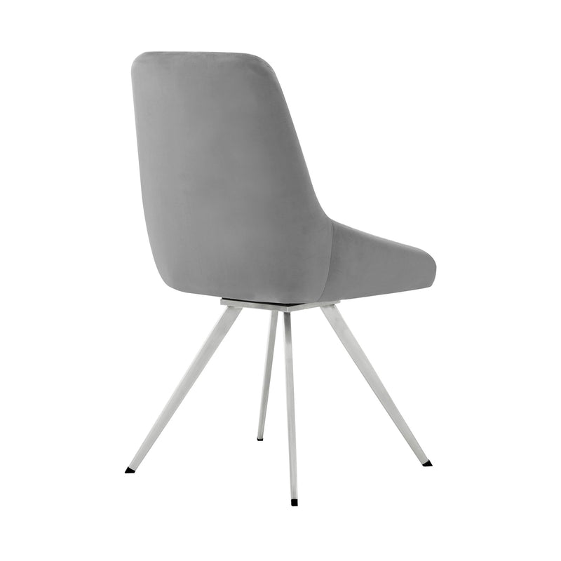 Skye Swivel Gray Velvet and Brushed Stainless Steel Dining Room Chairs - Set of 2 - Furniture City (CA)l