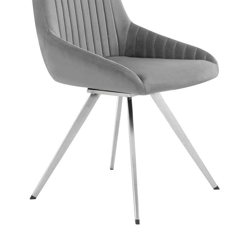 Skye Swivel Gray Velvet and Brushed Stainless Steel Dining Room Chairs - Set of 2 - Furniture City (CA)l