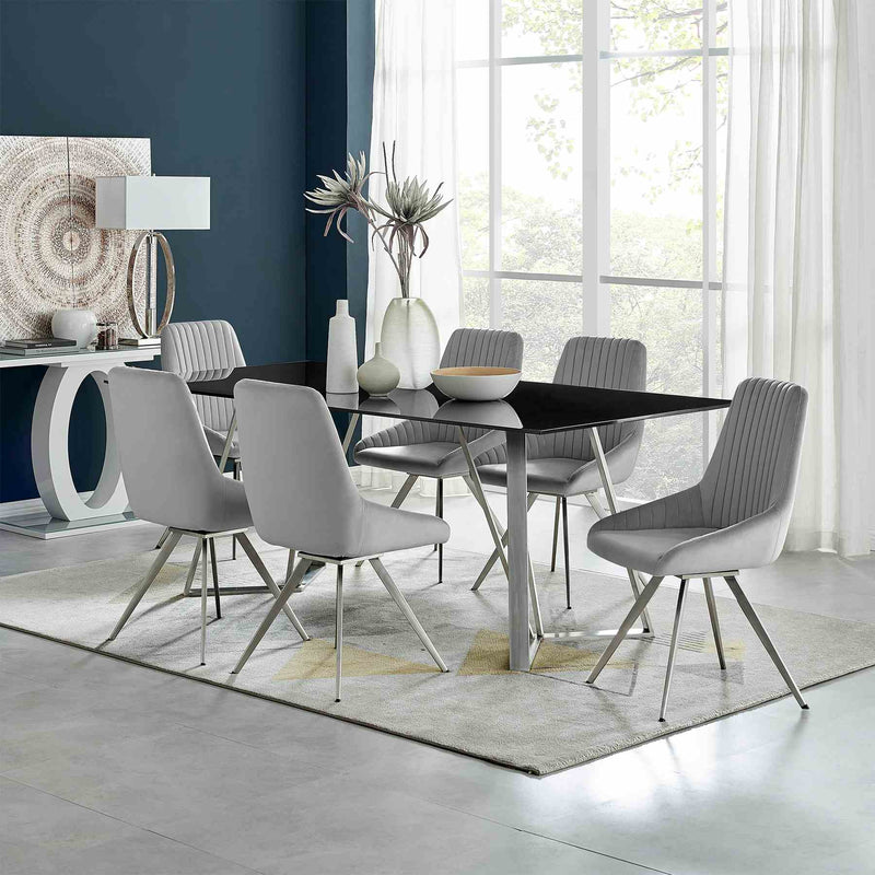 Skye Swivel Gray Velvet and Brushed Stainless Steel Dining Room Chairs - Set of 2 - Furniture City (CA)l
