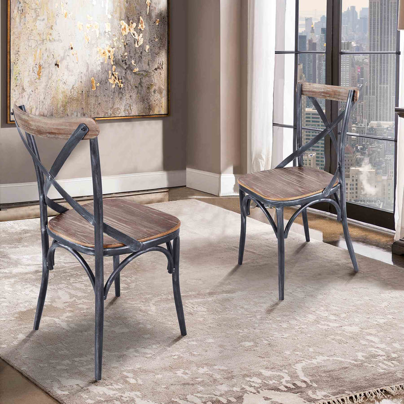 Sloan Industrial Dining Chair in Industrial Gray and Pine Wood - Set of 2 - Furniture City (CA)l