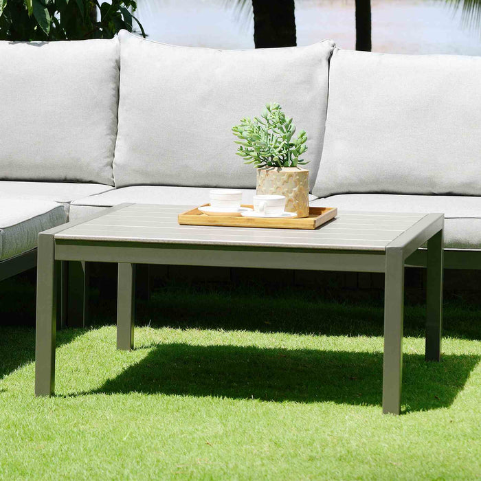 Solana Outdoor Square Coffee Table in Cosmos Gray Finish with Wood Top
