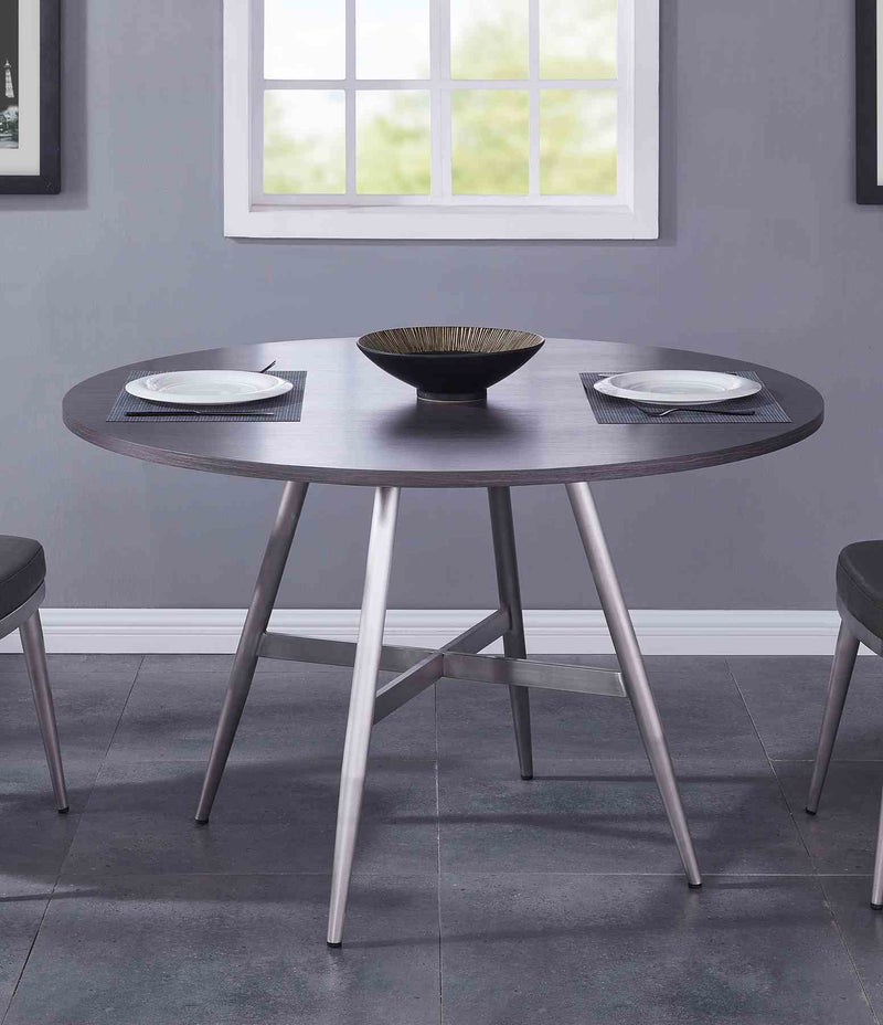 Soleil Contemporary Dining Table in Brushed Stainless Steel and Gray Walnut Top - Furniture City (CA)l
