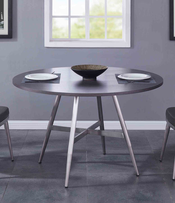 Soleil Contemporary Dining Table in Brushed Stainless Steel and Gray Walnut Top