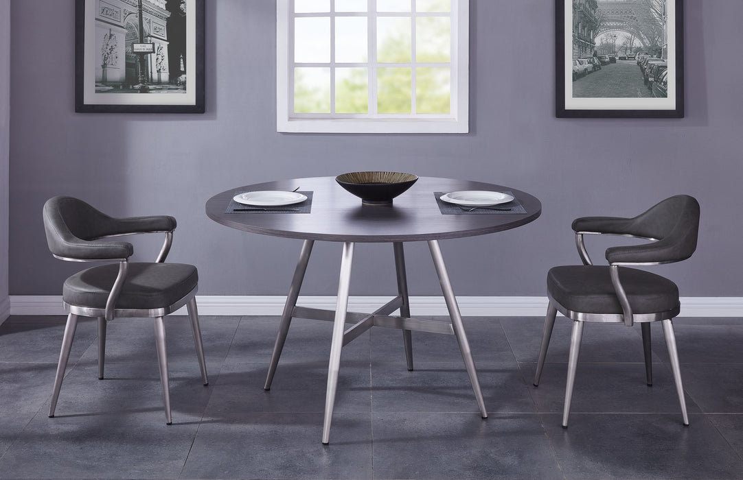 Soleil Contemporary Dining Table in Brushed Stainless Steel and Gray Walnut Top