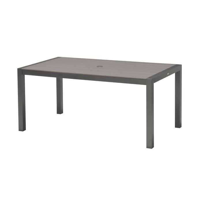 Solana Outdoor Rectangular Aluminum Dining Table in Cosmos Gray Finish with Wood Top