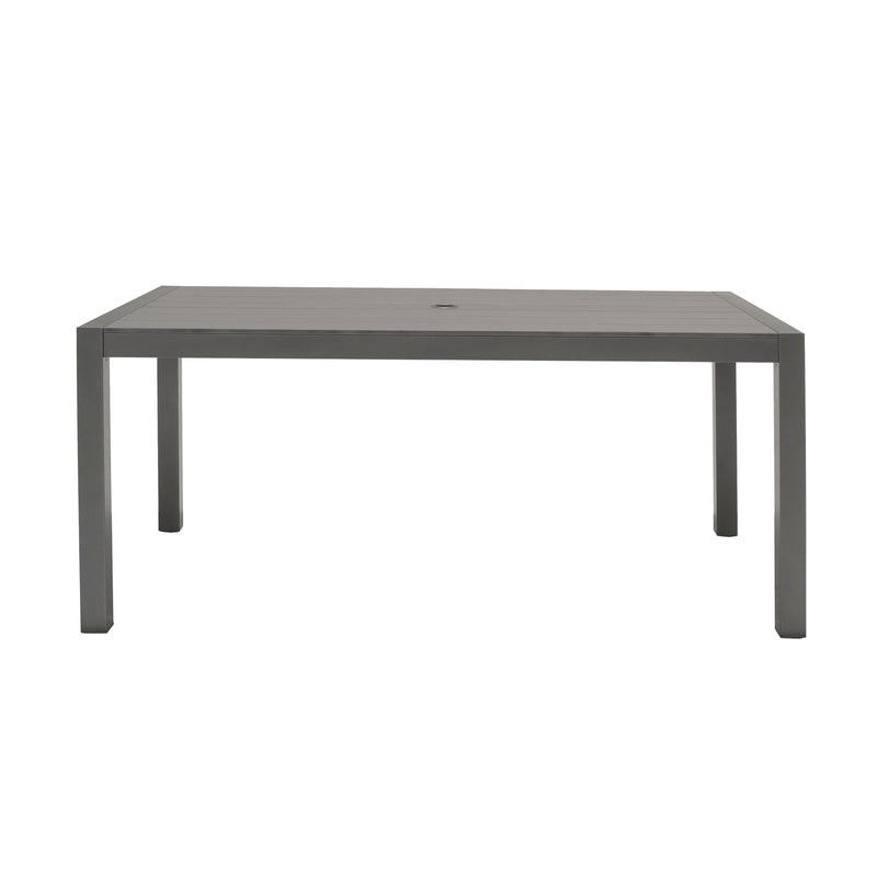 Solana Outdoor Rectangular Aluminum Dining Table in Cosmos Gray Finish with Wood Top - Furniture City (CA)l