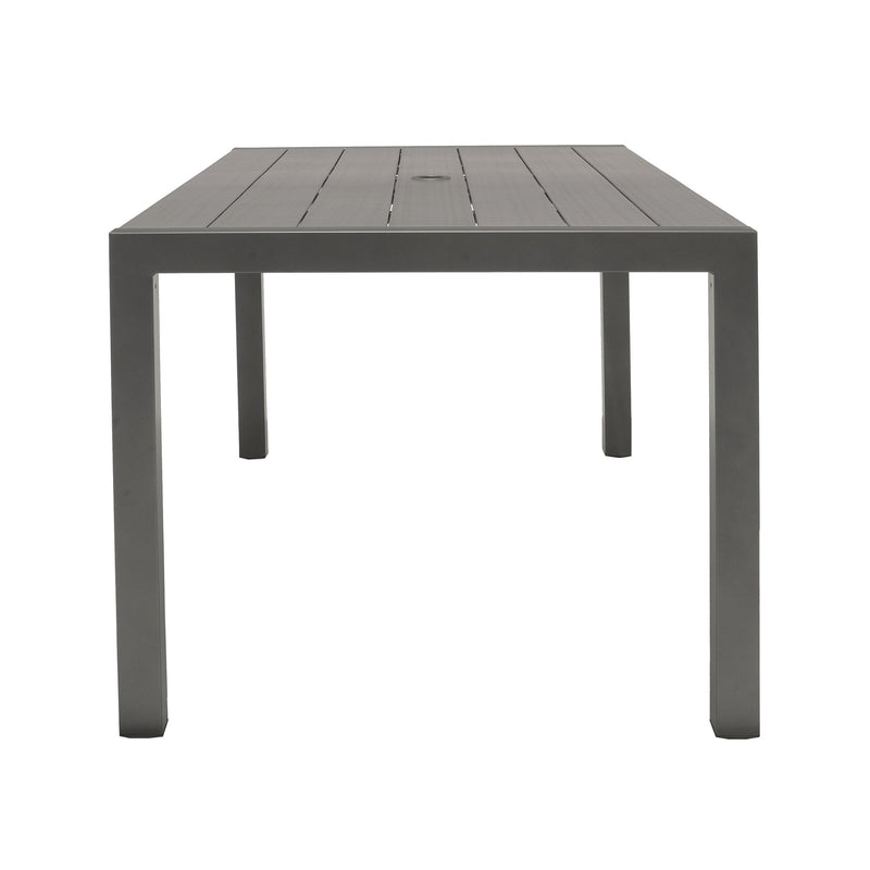 Solana Outdoor Rectangular Aluminum Dining Table in Cosmos Gray Finish with Wood Top - Furniture City (CA)l