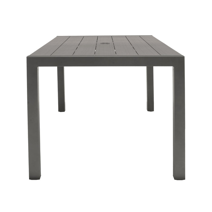 Solana Outdoor Rectangular Aluminum Dining Table in Cosmos Gray Finish with Wood Top