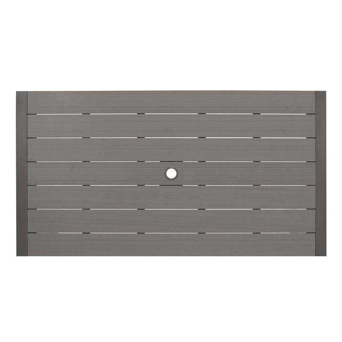 Solana Outdoor Rectangular Aluminum Dining Table in Cosmos Gray Finish with Wood Top