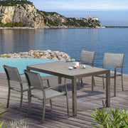 Solana Outdoor Rectangular Aluminum Dining Table in Cosmos Gray Finish with Wood Top - Furniture City (CA)l