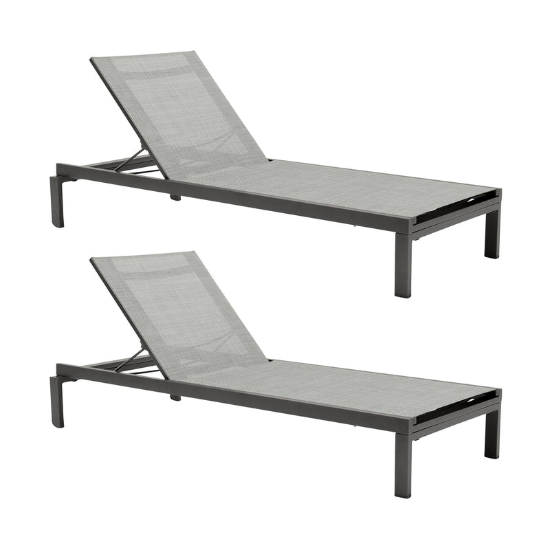 Solana Outdoor Dark Gray Aluminum Stacking Chaise Lounge Chair Set of 2 - Furniture City (CA)l