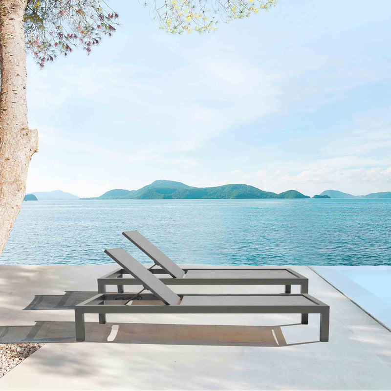 Solana Outdoor Dark Gray Aluminum Stacking Chaise Lounge Chair Set of 2 - Furniture City (CA)l