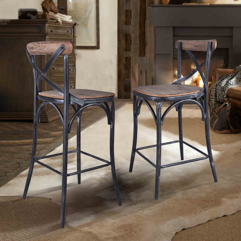 Sloan Industrial 30" Bar Height Barstool in Industrial Gray and Pine Wood - Furniture City (CA)l